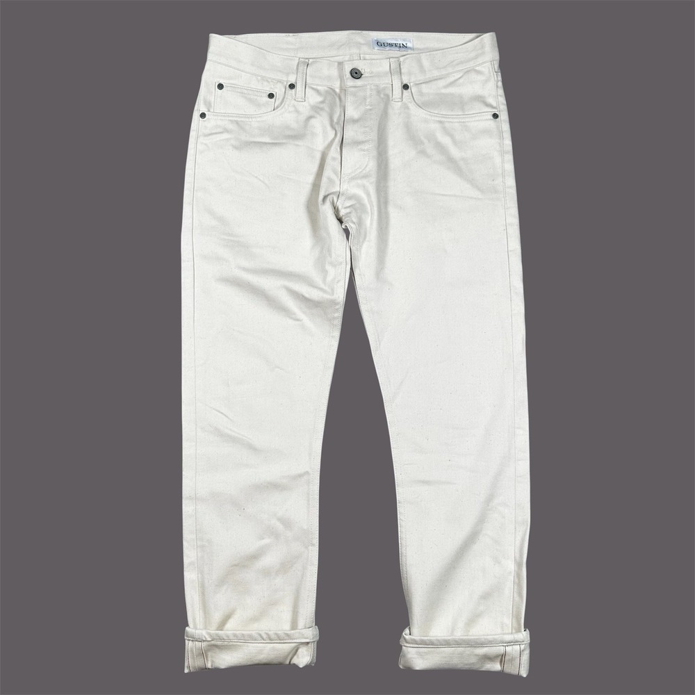 GUSTIN Selvedge Button Fly 5 Pocket #343 Duck Canvas Denim Jeans Men's 34x29 EUC